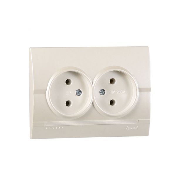 Deriy Розетка двойная б/з жемчужно-белая металли керамика LEZARD