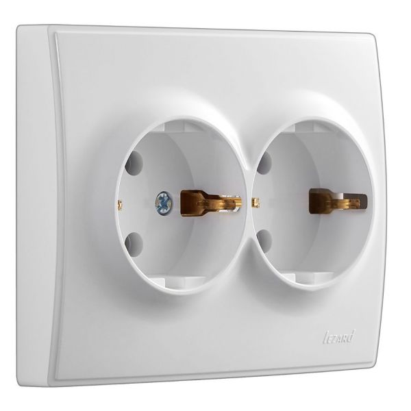 LESYA Розетка двойная с/з керамика белая с белой вставкой LEZARD